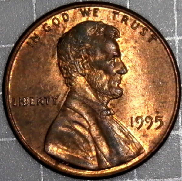 1995-P-Lincoln-Cent-With-Pre-Die-Chips-Forming-Found-In-Cust-Wrapped-Roll